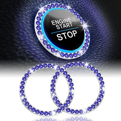 LivTee 2 PCS Crystal Rhinestone Car Engine Start Stop Decoration Ring, Bling Car Interior Accessories for Women, Push to Start Button Cover Sticker, Automotive Decals, Dark Blue