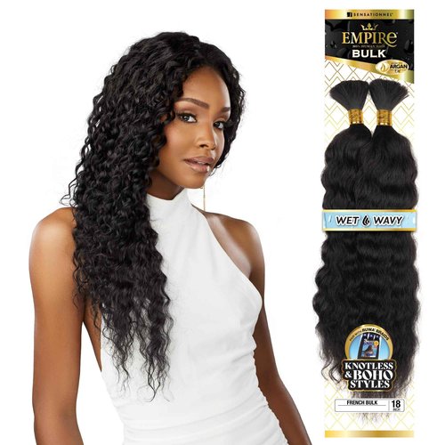 Sensationnel Empire bulk braiding – wet and wavy french 18 inch human hair braids for knotless boho box or curly loose wave styles (18 inch, 1B OFFBLACK)