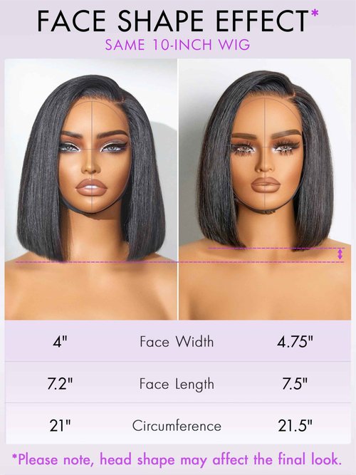 LUVME HAIR Bob Wig 100% Human Hair Wigs Glueless Lace Front 200% Density 10 Inches Bob, Pre Cut Plucked Lace Short Wig Ready To Go Natural Color Straight Bleached Knots Side Part Black Wigs