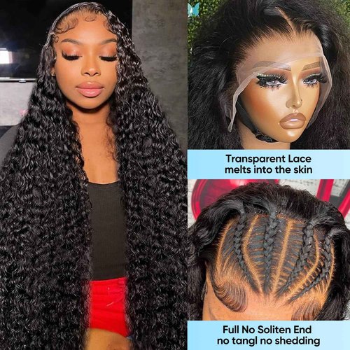 BJVT 13x6 Deep Wave Lace Front Wigs Human Hair Wigs for Women 200 Density HD Transparent Deep Curly Lace Frontal Wigs Human Hair Pre Plucked with Baby Hair Natural Color 30 Inch