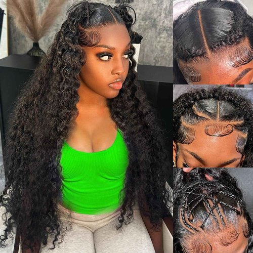 Ehelo 30 Inch Deep Wave Wig 13x6 Lace Frontal Deep Wave Wigs Human Hair 200% Density Pre Plucked Lace Front Wigs for Women 13x6 Lace Curly Human Hair Wig Deep Wave Glueless Wig