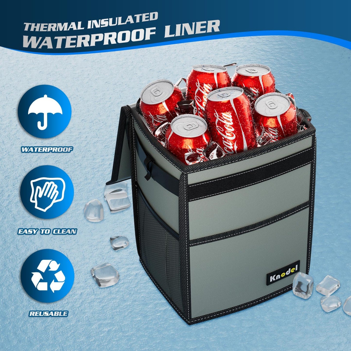 K KNODEL Car Trash Can, Waterproof Garbage Can, Trash Bag with Lid, Leak-Proof Car Bin, Trash Hanging Bag for SUV (Medium, Gray)