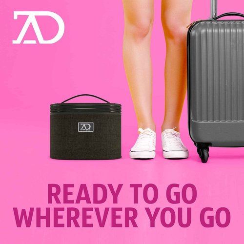 Wig Travel Case - 8"-12" High Wig Box with Collapsible Wig Stand - Dome Foam Wig Head Stand in Zipper Carrying Case w/Handle for Safe Traveling Storage of Wigs, Lace Front Cap, Toupee (Denim Black)