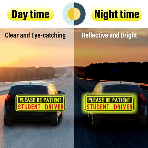 BFXM 4 PCS Student Driver Magnet for Car, Please Be Patient Funny Magnetic Student Driver, New Driver Safety Warning Bumper Sticker Signs, Reusable Movable Rookie Driver Reflective Magnets Stickers