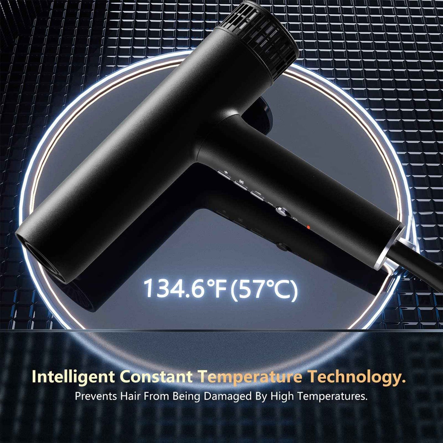 Hair Dryer, Professional Brushless Motor Ionic Hair Blow Dryer with Diffuser, Magnetic Nozzles, 0.83Pound, 2000W, 60dB, 3 Heat Settings & 3 Speed & Cold Settings, Diffuser Hair Dryer, Black