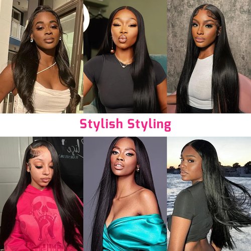 Real Straight Human Hair Bundles 10A Human Hair Bundle Brazilian Virgin Hair 100% Unprocessed Hair Bundle Natural Black Hair Extension for Women (1Black Straight, 14 16 18 Inch)