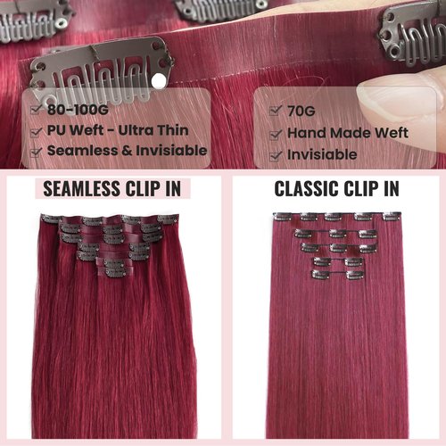 Hair Extensions Burgundy Clip in Hair Extension Real Human Hair Clip on Hair Extensions for Women 22 Inch 100G 7 Pcs