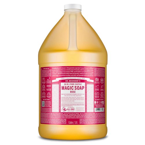 Dr. Bronner's Magic Soap Pure-Castile Liquid Soap (Rose, 1 Gallon) - Made with Organic Oils, 18-in-1 Uses: Face, Body, Hair, Laundry, Pets and Dishes, Concentrated, Vegan, Non-GMO