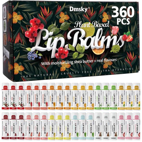 Dmsky Lip Balm Bulk - Fruit Variety Pack, Hydrating for Men, Women, Kids - 0.15 Oz, 360 Count