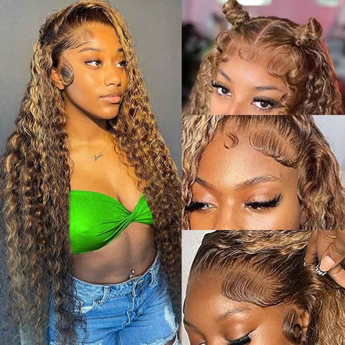YINGRUN Highlight Ombre 13x6 Hd Lace Front Wigs Human Hair 22 Inch Deep Wave Lace Front Wigs Human Hair 180 Density 4/27 Glueless Wigs Human Hair Pre Plucked Blonde Wig Human Hair with Baby Hair