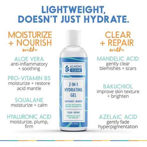 Almond Clear Oily Skin Kit | Skin Care Kit for Oily Skin, Acne & Folliculitis - Includes Face & Body Wash, Facial Acne Serum, and Gel Moisturizer