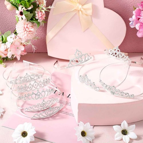 Riceshoot 50 Pcs Tiaras Crowns Bulk for Women Crystal Princess Tiara Queen Rhinestone Crown with Comb Bridal Wedding Headband for Women Prom Birthday Party Hair Accessory(Silver,Classic Style)