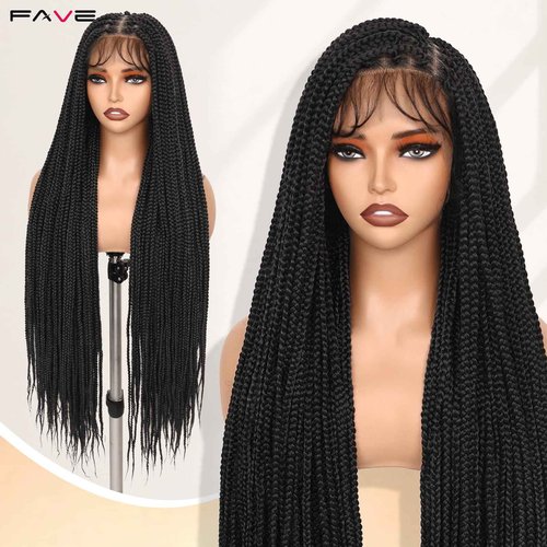 FAVE 36" Full Lace Braided Wigs, Glueless Braided Wig with Baby Hair Square Braided Wigs for Black Women Premium Synthetic Fibers and Easy to Install