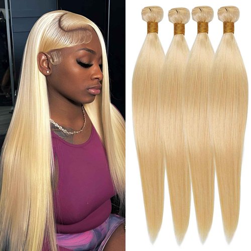YKB 613 Blonde Bundles Human Hair 18 20 22 24 Inch 4 Bundles 613 Straight Human Hair Bundles 16A Unprocessed Brazilian Virgin Hair Extensions For Women