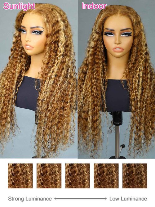 BGM GIRL Highlight Glueless Wig Human Hair 7x5 HD Lace Water Wave Wig 4/27 Color 180% Density Pre Plucked Invisible Knots Pre Cut Lace Wear Go Deep Wave Wigs for Women Beginner Friendly 16 Inch