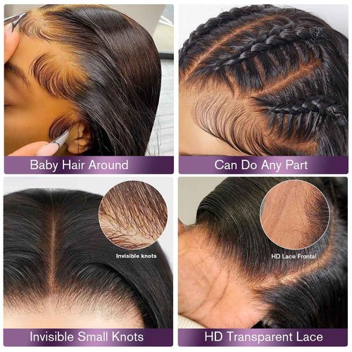 VNFM 32inch 13x6 Body Wave Lace Front Wigs Human Hair 180 Density HD Lace Frontal Wigs Human Hair Pre Plucked Human hair Wig for Women Natural Black
