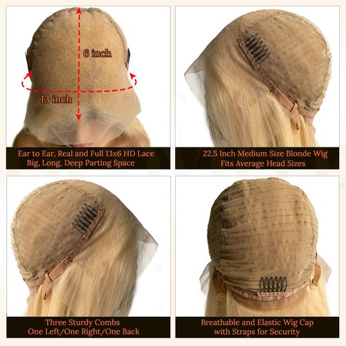 613 Bob Wigs 13x6 Blonde Lace Front Wig Human Hair Bob 180% Density Straight 613 Blonde Wig Human Hair Free Part Pre Plucked 14 Inch HD Transparent Blunt Cut Lace Front Bob Wigs for Black Women