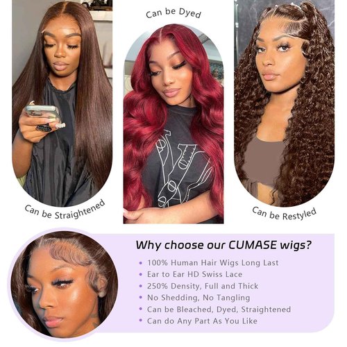 CUMASE 250 Density Body Wave Chocolate Brown Wig, 13x6 Lace Front Wigs Human Hair Pre Plucked, 100% Real Human Hair 4# Brown Wig for Women 16 Inch