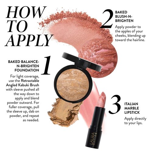 LAURA GELLER NEW YORK Marble Magic Kit: Baked Balance-n-Brighten Powder Foundation, Fair + Baked Blush-n-Brighten, Pink Buttercream + Italian Marble Lipstick, Berry Vanilla