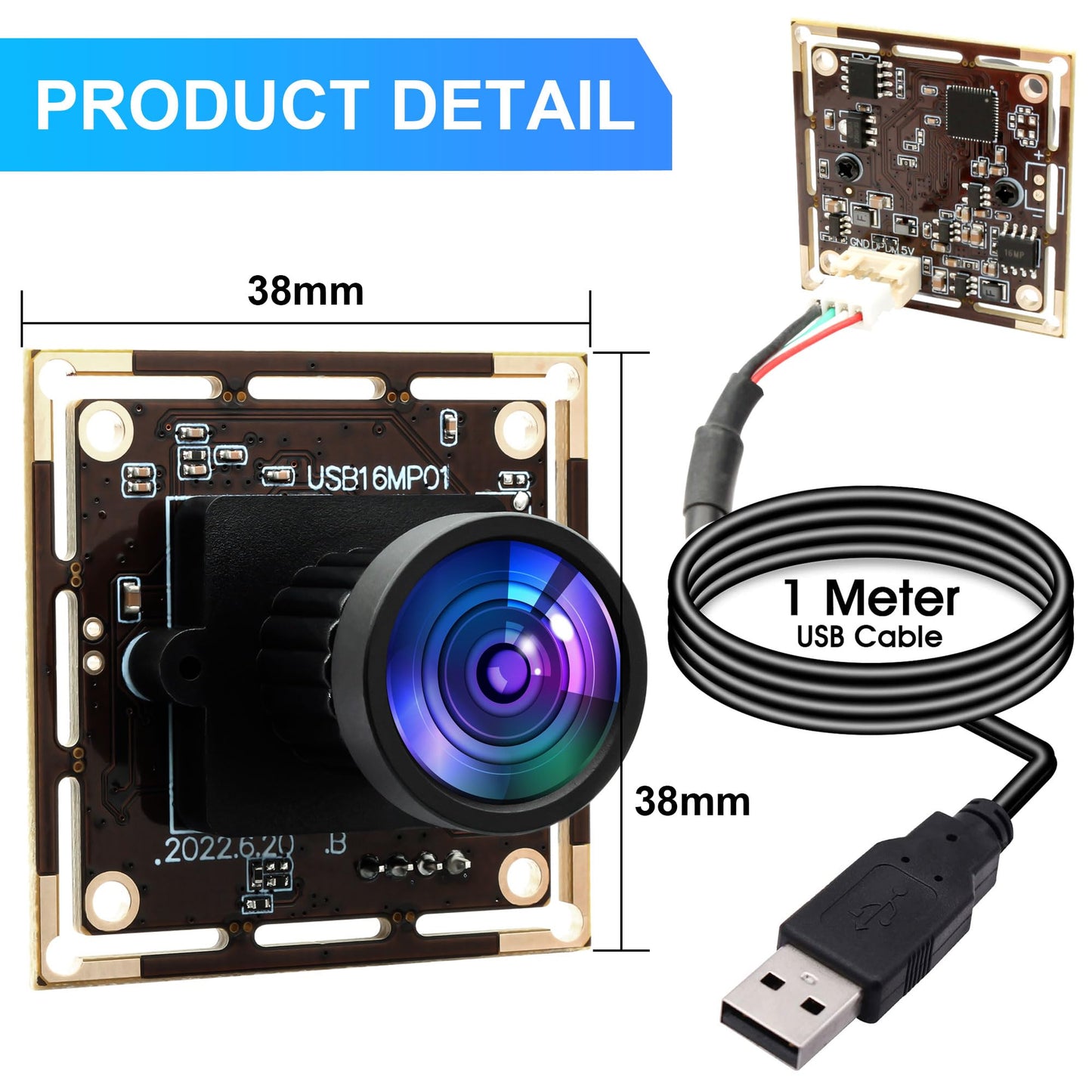 ALPCAM 16MP USB Camera Module, Wide Angle 110 Degree No Distortion Lens, Ultra HD 3496P, Plug and Play, Compatible with WinXP/Vista/WIN7/WIN8/Win9/Win10/Win11/Linux/Mac-OS X/Wince/Android