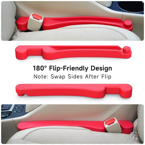 Car Seat Gap Filler Set of 2, Soft Foam Multifunctional Seat Side Gap Filler with Organizer & Hook Function, 3in1 Gap Stopper Universal Fit Car SUV Truck Fill The Gap Between Seat & Console（Red）