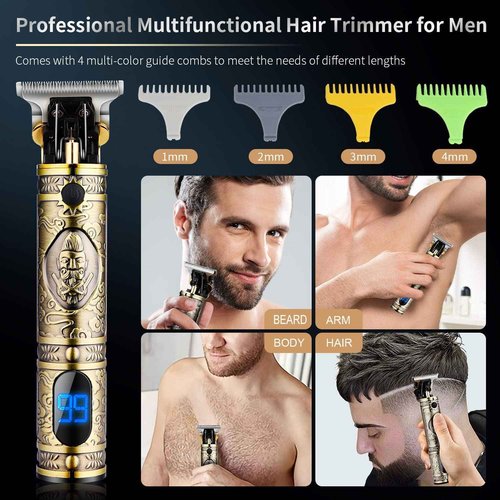 Suttik Hair Clippers and Trimmers Set of 3, Professional Cordless Hair Clippers for Men, Barber Clippers for Hair Cutting with T-Blade Trimmer Set, Beard Trimmer for Men, LED Display, Gold