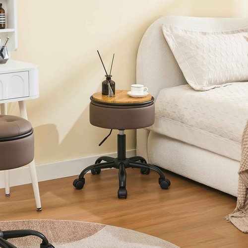 FIRAVOE Rolling Salon Stool, Adjustable Tattoo Stool 20.67’’-24.61’’, Coffee Brown Esthetician Swivel Chair