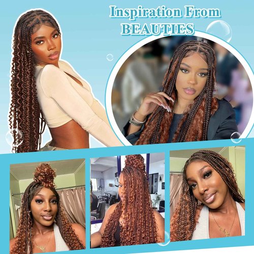 Olymei Boho Braided Wigs Triangle Knotless Braided Wigs for Women Full Double Lace Front Box Braid Wig with Baby Hair Premium Synthetic Braid Lace Front Wig 36" Brown