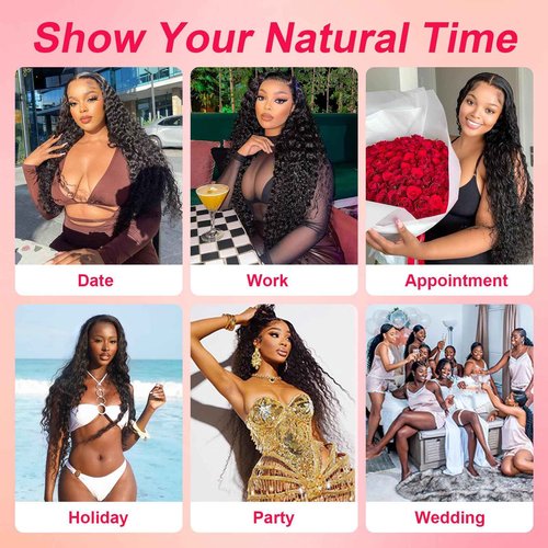 PUNUBO 30 Inch Deep Wave Lace Front Wigs Human Hair 230 Density 13x6 HD Lace Front Wigs for Black Women Deep Curly Wigs Pre Plucked Deep Wave Frontal Wigs with Baby Hair