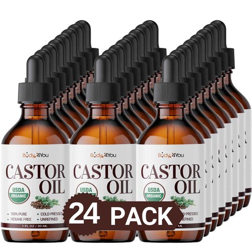 BodyJ4You Castor Oil for Eyelashes Eyebrows - 100% Pure Natural USDA Organic Cold Pressed - Hydrating Skin Hair Growth Lashes Scalp - Non-GMO Hexane Free Unrefined - Glass Bottle 1 Fl Oz (Pack of 24)