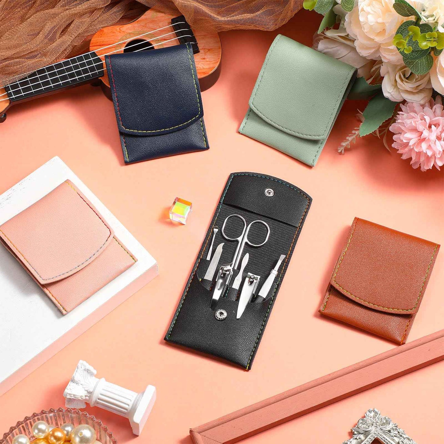 Lasnten 100 Bulk Nail Clipper Set Bulk Manicure Kit Stainless Steel Pedicure Professional Nail Care Kit with Travel Case Portable Grooming for Husband Men Women Family(Multicolor,7 in 1)