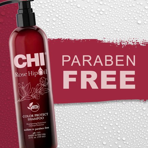 CHI Rosehip Oil Protecting Shampoo, Gently Cleanses Color-Treated Hair & Helps Retain Color, Sulfate, Paraben, & Cruelty-Free, 25 Oz