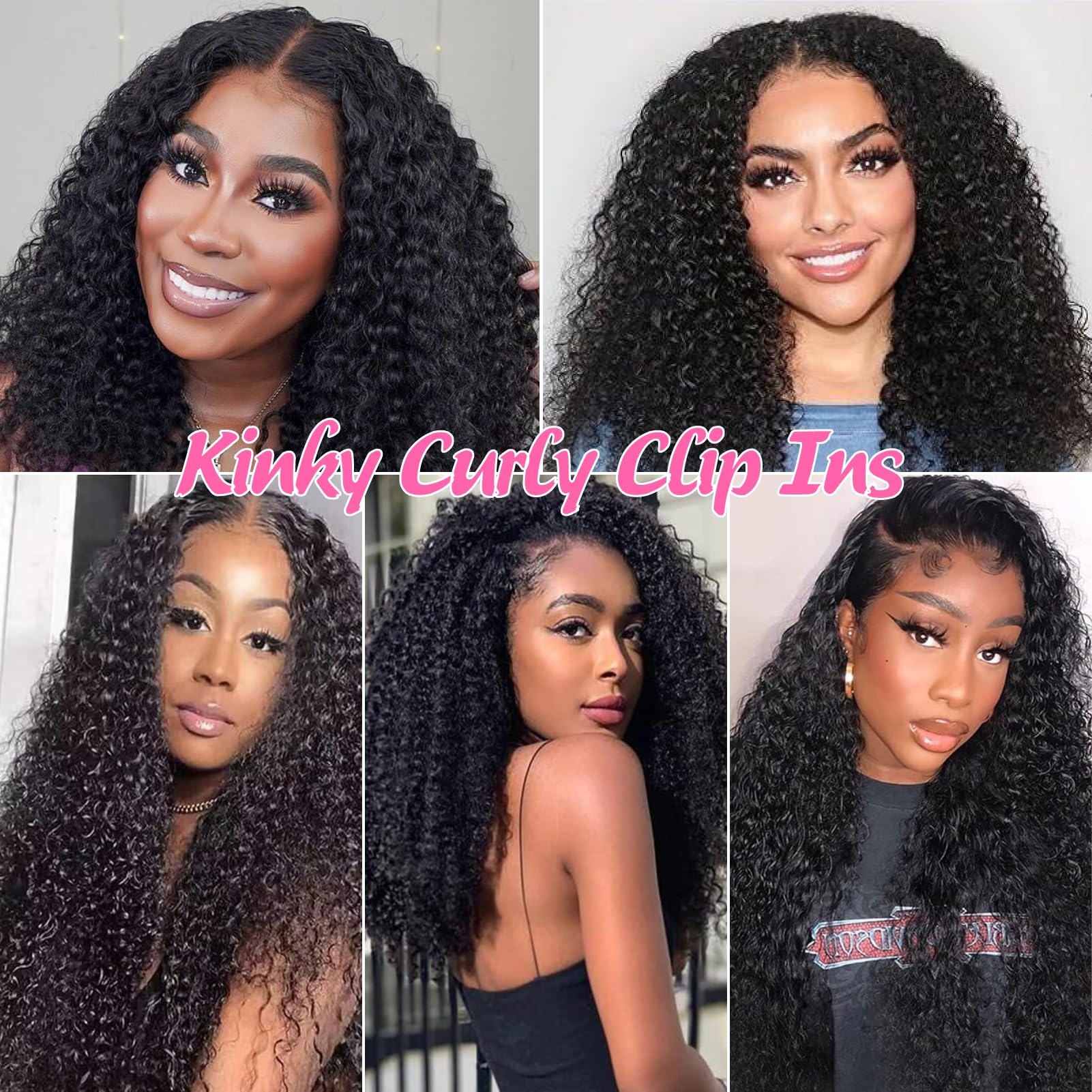 Geogroket Kinky Curly Clip in Hair Extensions for Women 3C 4A Kinky Curly Clip ins 10A Brazilian Virgin Human Hair Extensions 16pcs 240g/set 18 Inch Natural Black