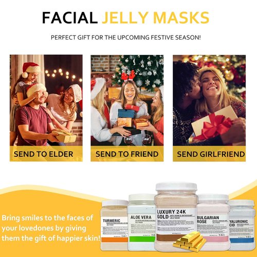 Ouhans Jelly Mask Powder for Facials Care,Hyalorunic Acid 24k Gold Aloe Vera Jelly Masks for Facials Professional