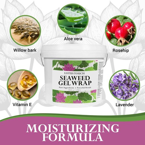 Lotus Touch Seaweed Gel Showerless Body Wrap Sea Kelp & Klamath Blue-Green Algae to Hydrate & Detoxify - Aloe Vera Oil, Vitamin E & Lavender - Excellent Results With or Without a Wrap - 1 Gallon