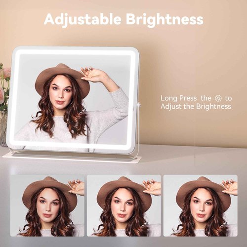 MINISO Vanity Mirror with Lights, 20" x 16" LED Makeup Mirror, Light & Brightness Adjustment, Smart Sensor, 360°Rotation, Aluminum Alloy Metal White Frame, with 10X Magnifying Glass