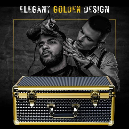 HAPPYPOSH Barber Case Organizer, Barber Briefcase Tool Box, Barber Carrying Case, Large Barber Cases for Clippers and Supplies, Travel Hair Stylist Tools Storage, Luxury Gold & Black