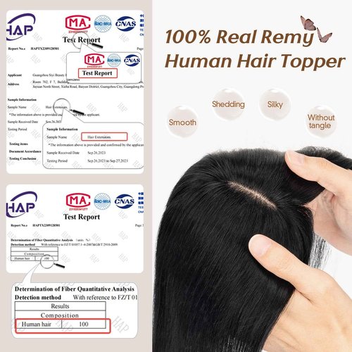 Rich Choices Real Human Hair Toppers for Women 3D Cover Clip in Bangs 100% Remy Human Clip in Silk Base Hair Topper with Bang for Thinning 150% Density 10 Inch #01 Jet Black