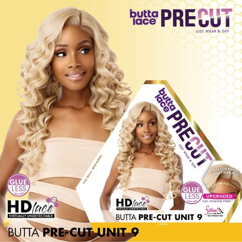 Sensationnel Butta Lace Precut Wigs - Unit 9 Glueless Extra Wide 5 Inch Deep Parting Synthetic Pre Tweezed Smaller Knot Hairline (CHBLONDE)