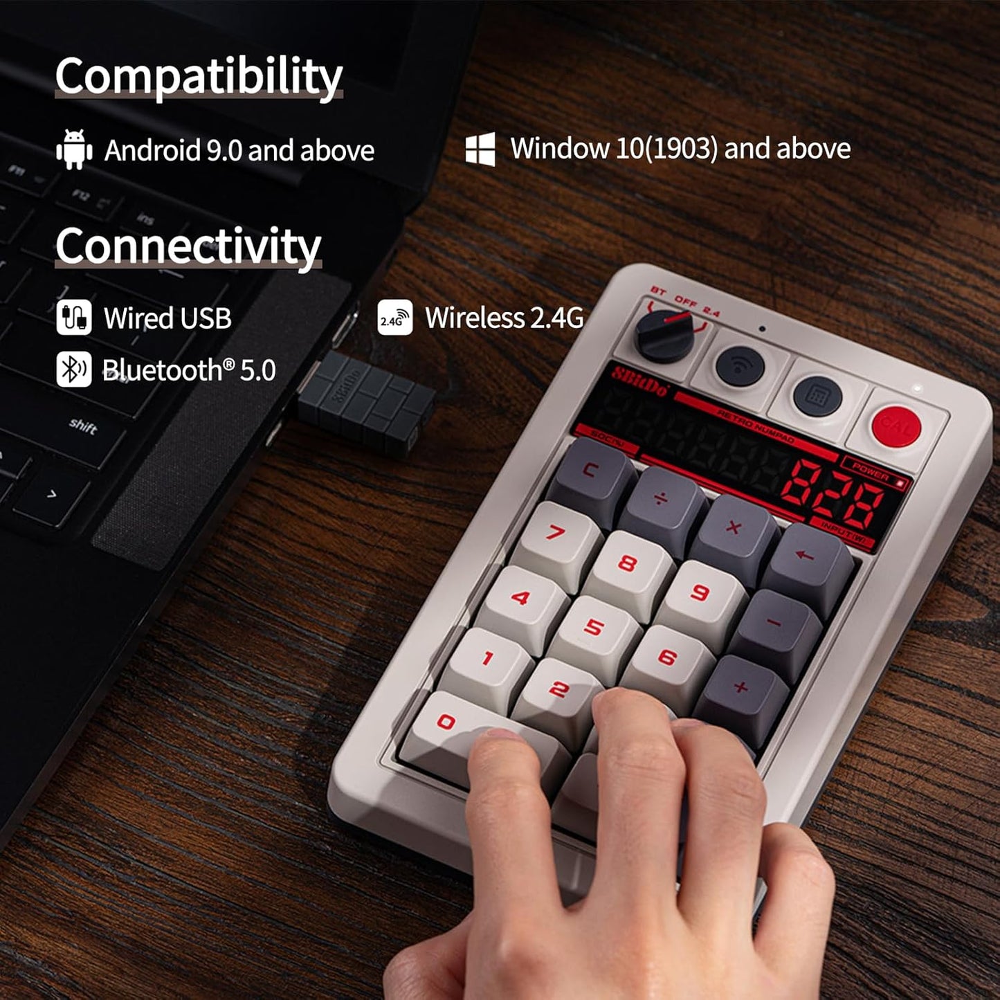 AKNES 8BitDo Retro 108 Mechanical Keyboard, Hot Swappable Gaming Keyboard with 108 Keys&Integrated Numpad, Dual Super Buttons, Bluetooth/2.4G/USB-C Keyboard for Windows & Android - N Edition