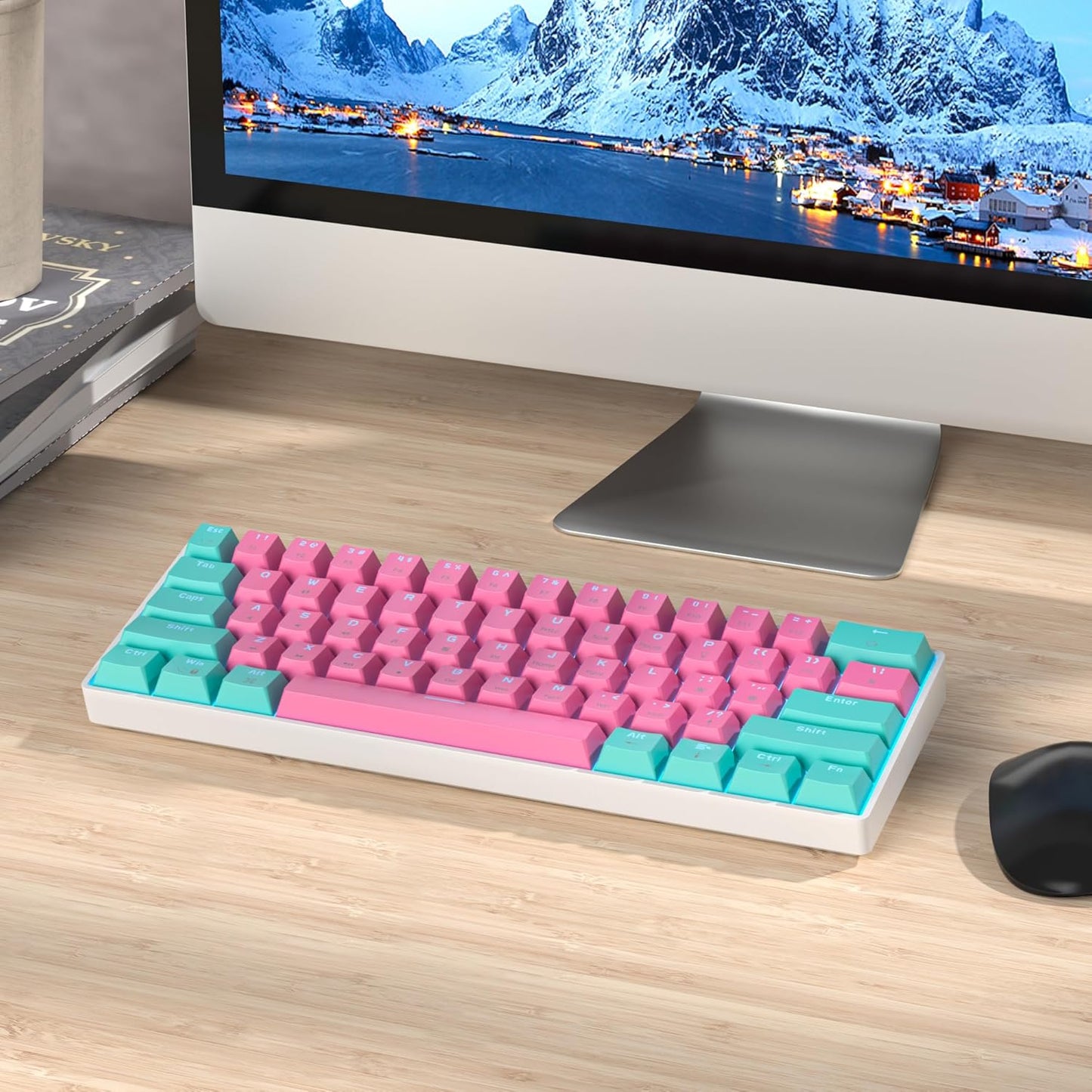60 Percent Gaming Keyboard 61 Keys Wired Mechanical Keyboard Ultra Compact Key Board Red Switch LED Backlit for Windows Laptop Gamer