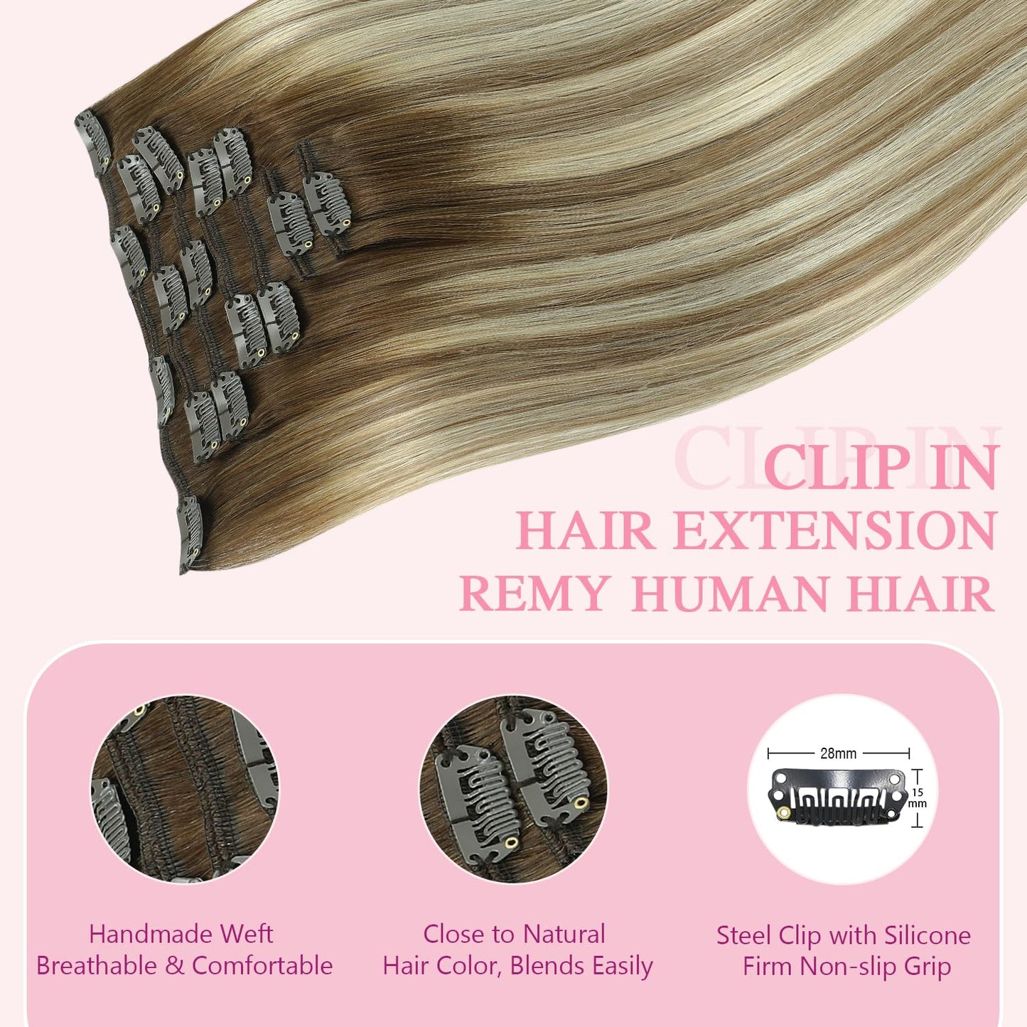 PINKPEARL Clip in Human Hair Extensions #3/8/22 Balayage Walnut Brown to Ash Brown and Golden Blonde Clip in Hair Extensions Real Human Hair 7pcs 120g 16inch Human Hair Extensios Clip ins(#3/8/22-16)