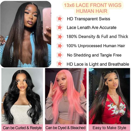 UKOWN 13x6 Lace Front Wigs Human Hair 28 Inch Straight HD Transparent Lace Front Wigs Human Hair Pre Plucked Natural Color 200 Density With Baby Hair for Women