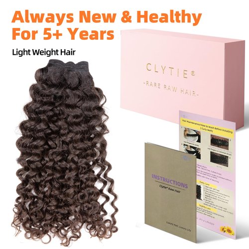 Clytie Raw Short Natural Brown Curly Bundle Human Hair, 5 Years Lasting Tight Curly Bundle Human Hair Dark Brown Real Unprocessed One Donor Virgin Human Hair Deep Curly Weave Sew in Single 10 Inches