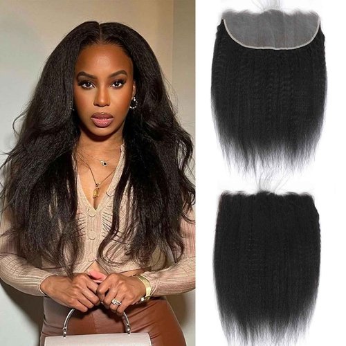 DSEKCAIN Kinky Straight Transparent HD Frontal 13x6 Human Hair Yaki Straight Lace Frontal 13x6 Big Space Size Long Deep Part100% Human Hair Ear to Ear Natural Black Color 22 Inch 150% Density