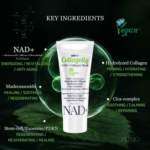 TSJ Bio NAD+ Collagelly Vegan Collagen Mask – 2.1 fl. Oz with 10,000ppm NAD+, NMN, Exosome Complex - Korean Skin Care | Super Peel-Off Face for Blackheads, Pores, Lifting, Exfoliating