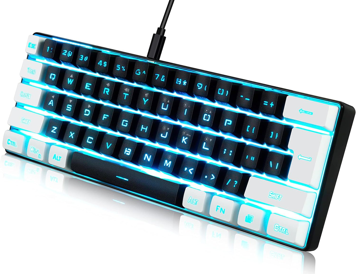 abucow Gaming Keyboard Minimalist Portable Wired Ultra-Compact Mini Imitation 61 Keys RGB Backlit Keyboard (Black)