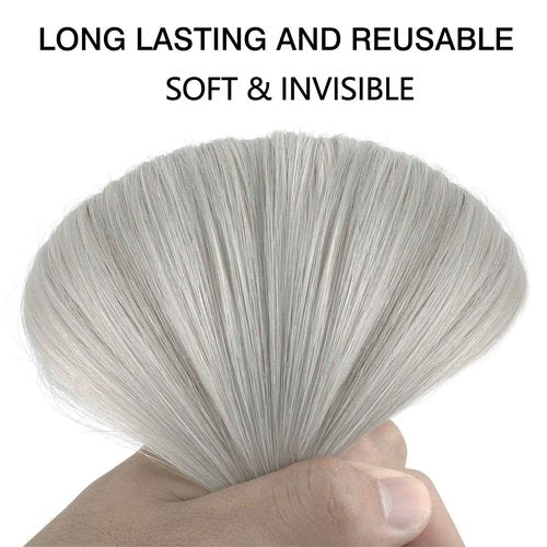 Sassina Tape in Hair Extensions Human Hair Invisible Seamless Skin Weft Human Hair Tape in Extensions Silver Gray Double Side Reusable Human Hair Extensions 14 Inch 50 Gram 20pcs