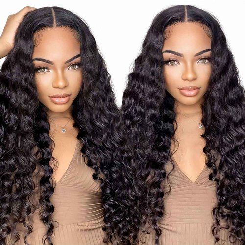 DULOVE Wear and Go Glueless Wigs Human Hair Pre Plucked Pre Cut 5x5 Deep Wave Wig 200 Density No Glue Ready to Wear for Black Women 18 inch