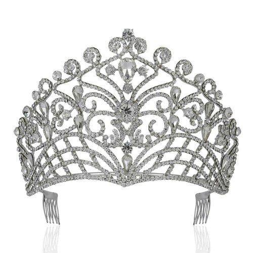 Lush Clear Austrian Crystal Rhinestone Tiara Crown Bridal Prom Pageant T11884 (Silver Plated)
